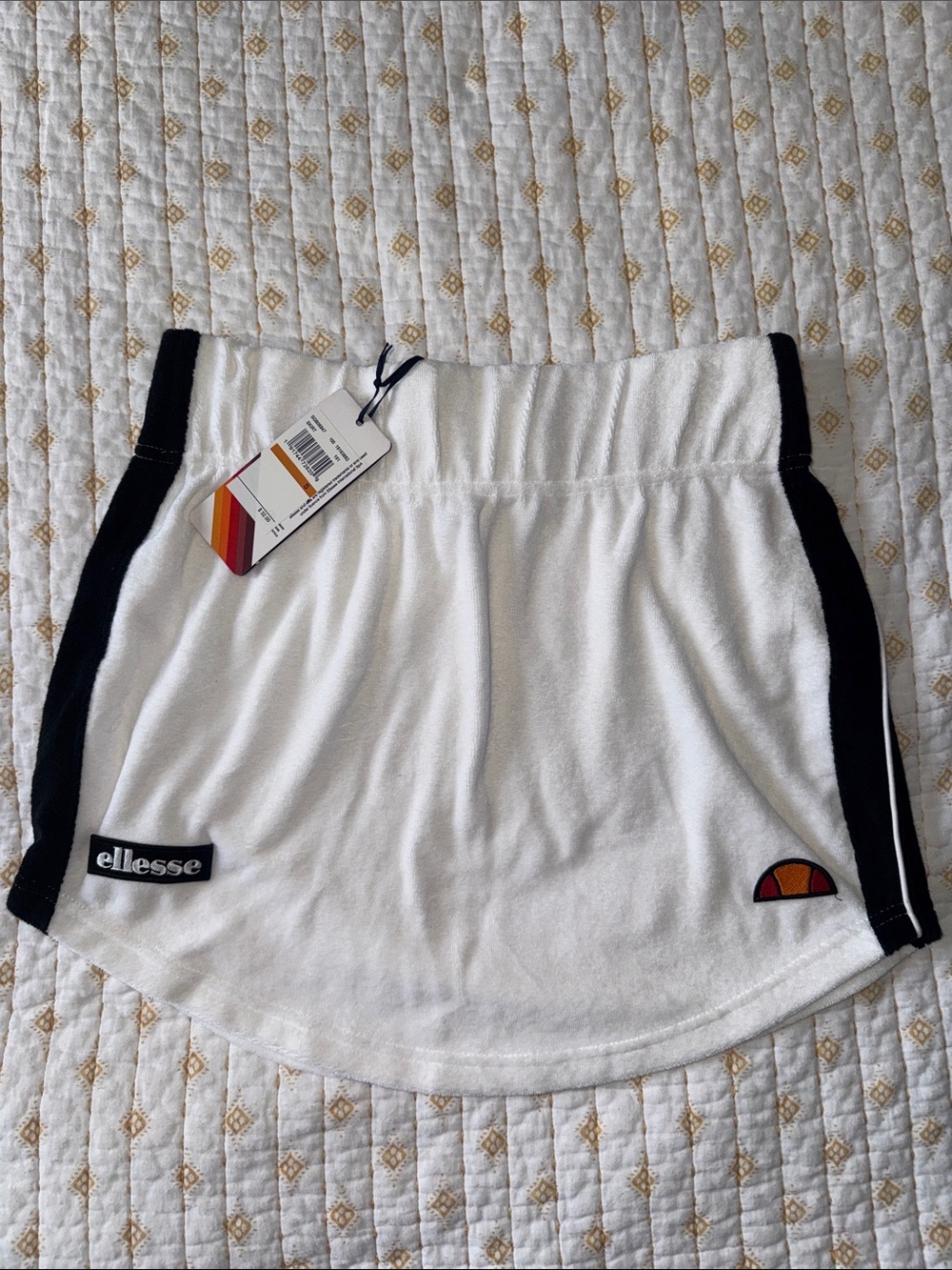 ellesse Women's White Terry Skirt with Black Side Trim